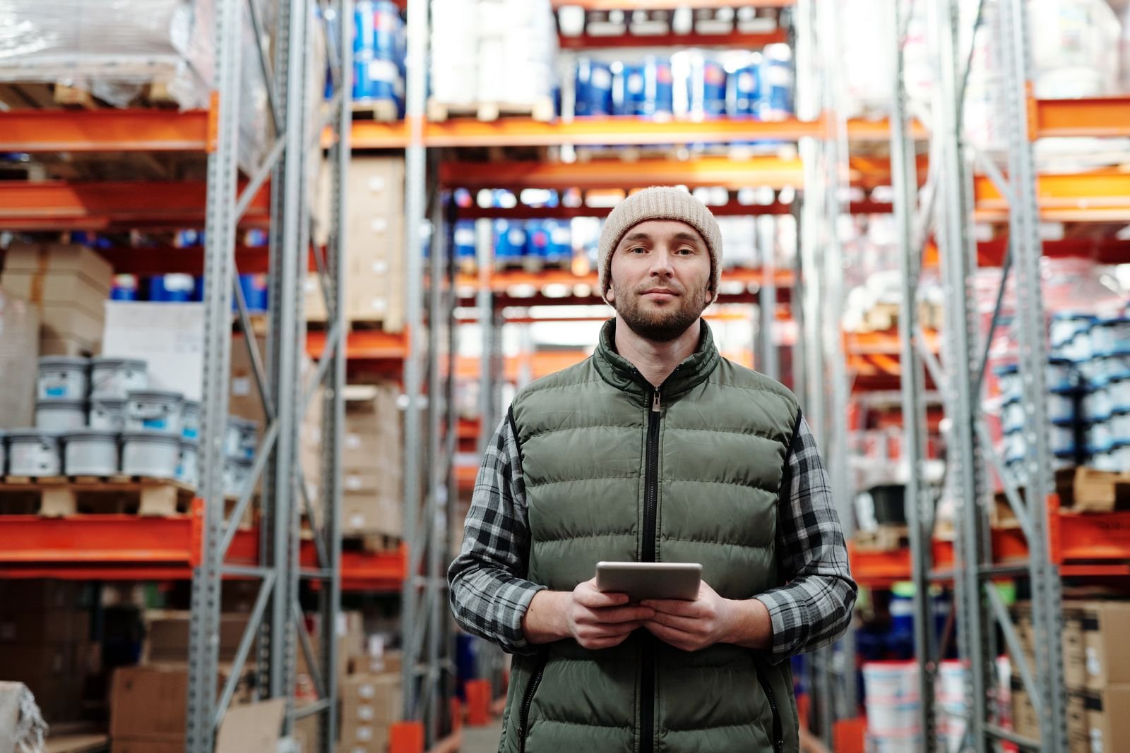 Forklift handling cargo in warehouse